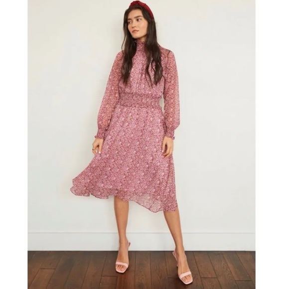 Anthropologie Pink Floral Midi Dress - Picture 11 of 11